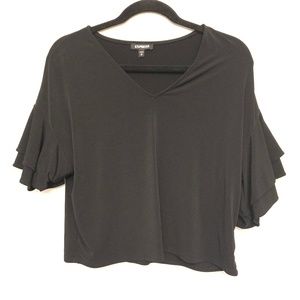 Express Black Cropped Ruffle Sleeve Blouse Size XS